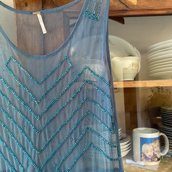 Free People Blue Mesh Beaded Slip - Picture 5 of 12